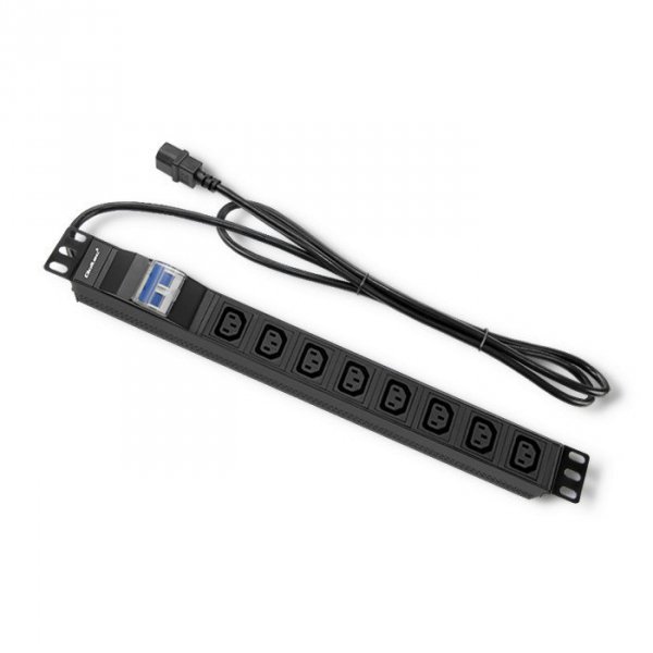Qoltec Listwa zasilająca do Rack 19cali | circuit breaker | 1U | 10A | PDU | 8xIEC C13 | 2m