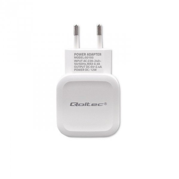 Qoltec Ładowarka sieciowa 12W | 5V | 2.4A | USB | Biała