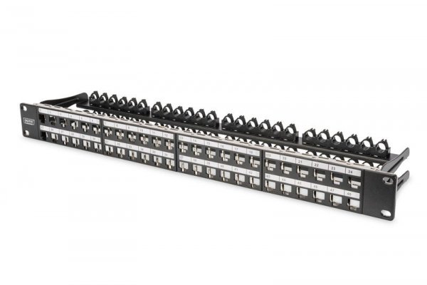 Digitus Modułowy panel krosowy (patch panel) o dużej gęstości połączeń, 19&quot; 48x keystone, ekranowany, 1U, Czarny