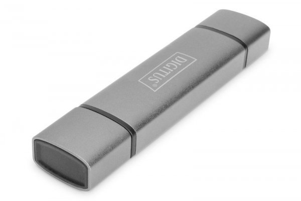 Digitus Czytnik kart 3-portowy USB Typ C/ USB 3.0 SuperSpeed SD Micro SD HQ  aluminium Szary