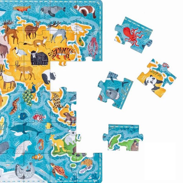 CzuCzu Puzzle 60 elementów Puzzlove - Mapa świata Zwierzęta
