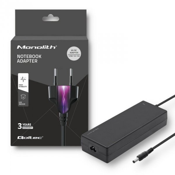 Qoltec Zasilacz desktopowy 120W | 12V | 10A | 5.5*2.5 | + kabel zasilający