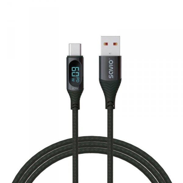 Savio Kabel USB - USB C z wyświetlaczem, 60W, 1m, CL-172