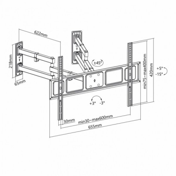 ART Uchwyt do TV LED/LCD 32-70&quot; 45KG AR-85 regulca pion/poziom Narożny 622mm
