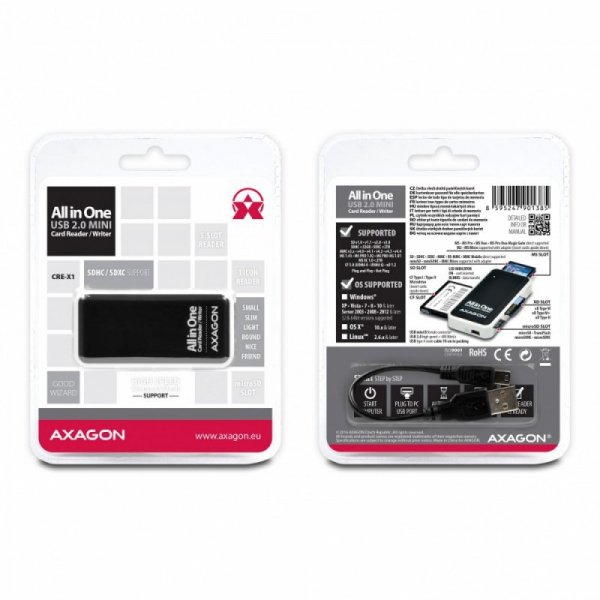 AXAGON CRE-X1 Czytnik zewnętrzny mini, 5-slot ALL-IN-One