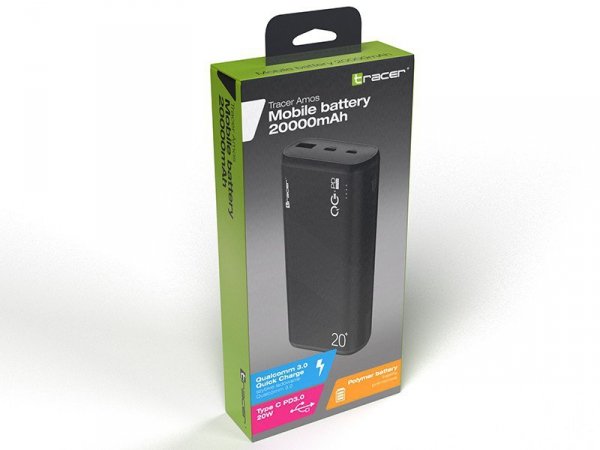 Tracer Powerbank Amos 20000mAh QC3.0-PD20W BK czarny
