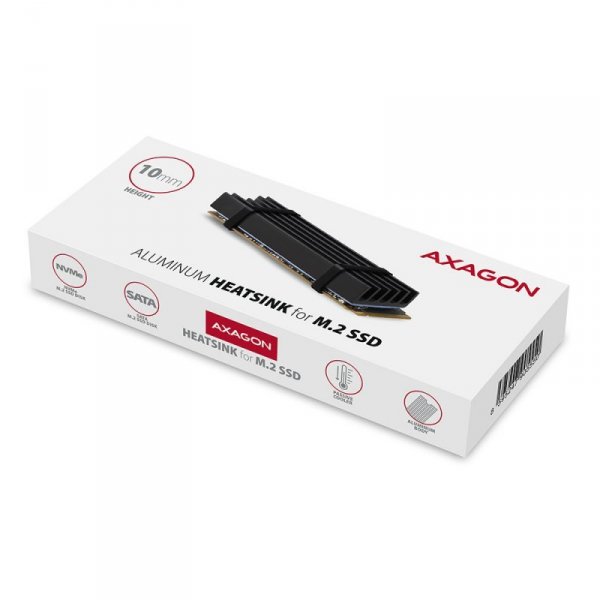 AXAGON CLR-M2L10 Chłodnica aluminiowa pasywna do dysku M.2 SSD, ALU korpus, silikonowe silikonowe podkładki termiczne, wysokość 