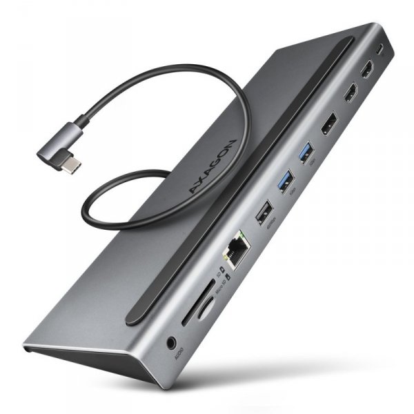 AXAGON HMC-4KX3 Wieloportowy hub USB 11in1, 5Gbps, 3x USB-A, 2x HDMI 4K/60Hz+ DP 4K/60Hz+ GLAN + SD/microSD + audio, PD 100W, 40