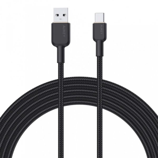 AUKEY CB-NAC1 Black nylonowy kabel USB C - USB A | 1m | 3A | 60W PD | 20V