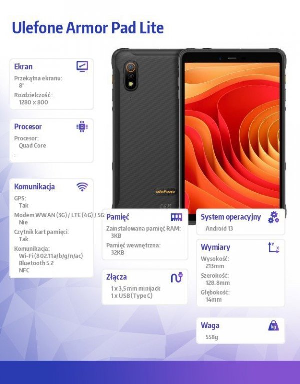 ULEFONE Tablet Armor Pad Lite 4G 8&quot; 3/32GB czarny
