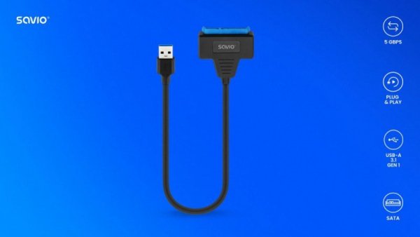 Savio Adapter USB-C 3.1 Gen 1 (M) - SATA (F) do dysków 2.5 cala , AK-68