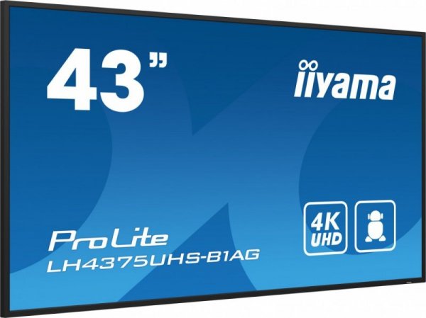 IIYAMA Monitor 42.5 cala ProLite LH4375UHS-B1AG, 24/7,IPS,ANDROID.11,4K,500cd/m2,WiFi,3xHDMI,DP,Daisy/Chain,2xUSB,2x10W,RJ45,iiS
