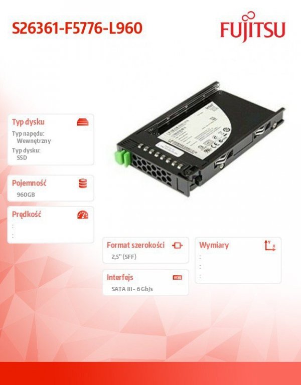 Fujitsu Dysk serwerowy SSD SATA 960GB 2.5&#039;Mixe S26361-F5776-L960