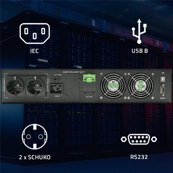 Qoltec Zasilacz awaryjny UPS do RACK | 2kVA | 2000W | Power Factor 1.0| LCD | On-line