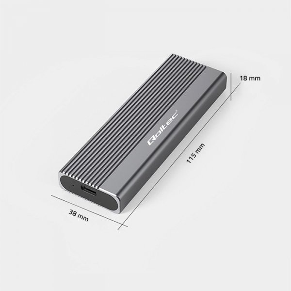 Qoltec Obudowa | kieszeń na dysk SSD M.2 | SATA | NGFF | USB-C | Super  speed 6Gb/s | 2TB | Szara