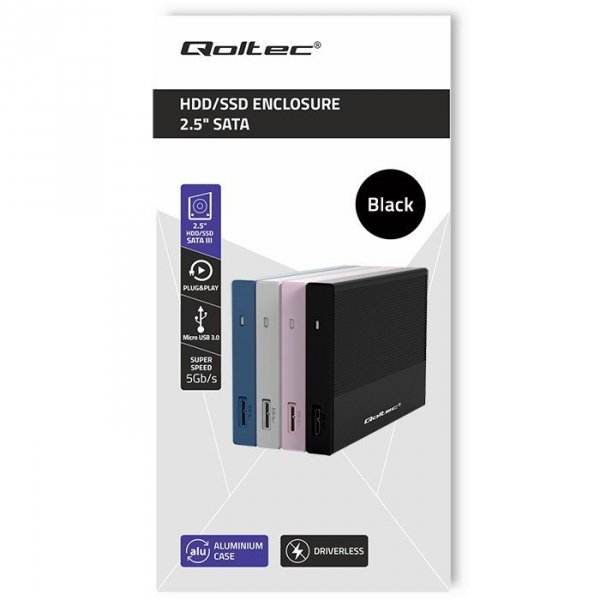 Qoltec Obudowa | Kieszeń na dysk SSD HDD 2.5 cala | SATA | USB 3.0 | Super  speed 5Gb/s | 2TB | Czarna