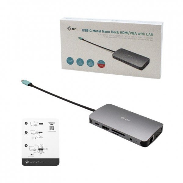 i-tec Stacja dokująca USB-C Metal Nano Dock HDMI/VGA with LAN + Universal Charger 100W