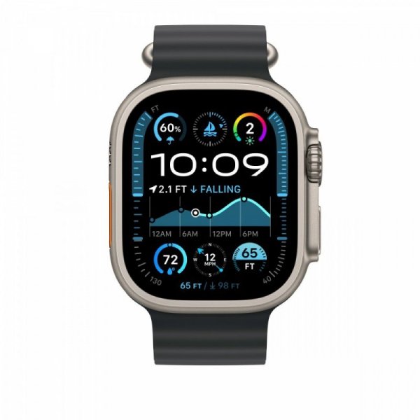 Apple Pasek Ocean w kolorze czarnym do koperty 49 mm - elementy z tytanu w kolorze naturalnym