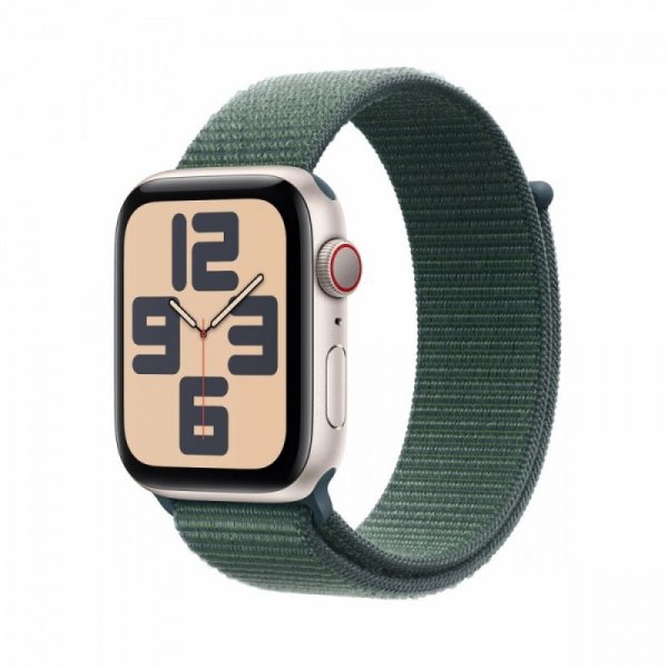 Apple Watch SE GPS + Cellular, koperta 40 mm z aluminium w kolorze księżycowej poświaty z opaską sportową w kolorze górskiego je
