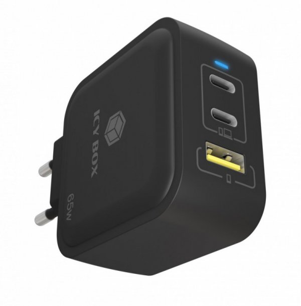 IcyBox Ładowarka  IB-PS1030-PD 65 WATT, 2x TYPE-C, 1x Type-A