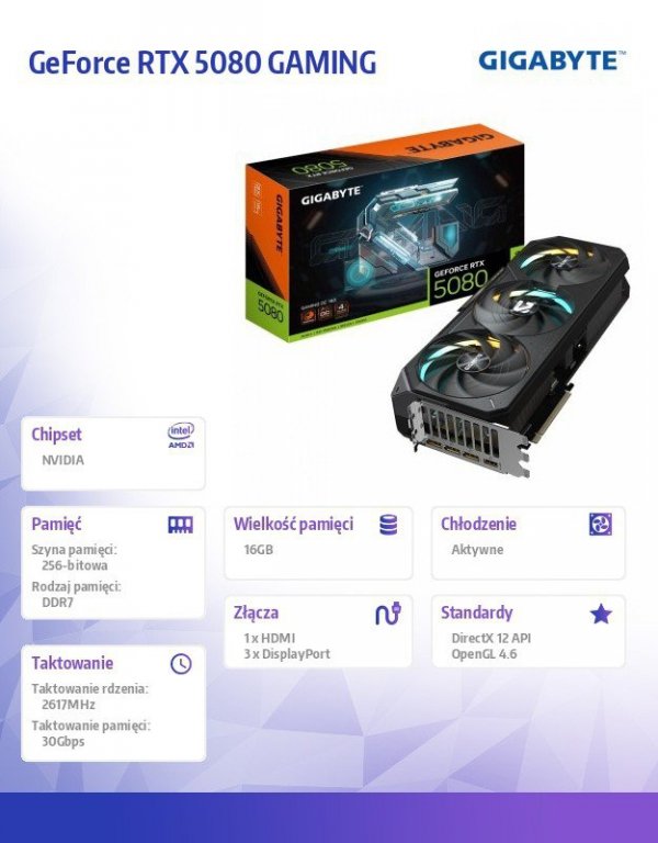 Gigabyte Karta graficzna GV-N5080GAMING OC-16GD GV-N5080GAMING OC-16GD