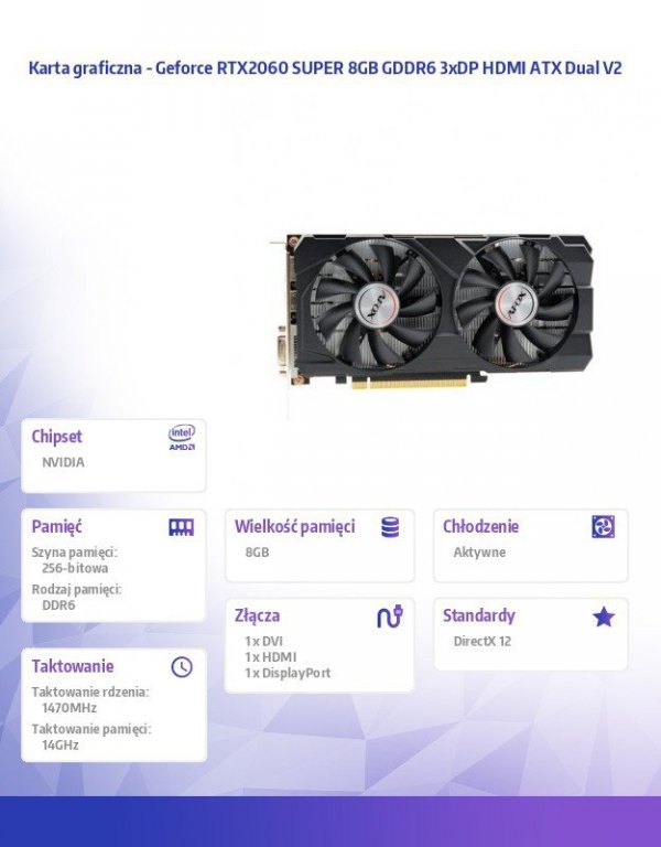 AFOX Karta graficzna - Geforce RTX2060 SUPER 8GB GDDR6 3xDP HDMI ATX Dual V2