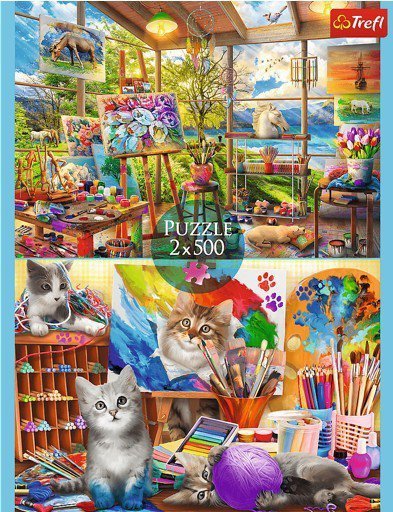 Trefl Puzzle 2x500 elementów Sztuka malowania Kotki