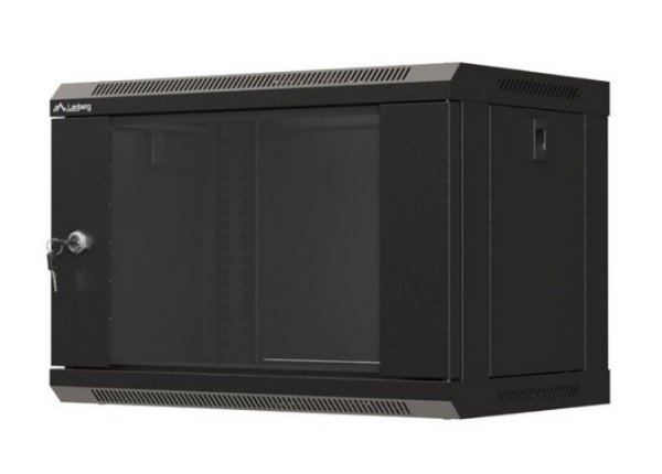 Lanberg Szafa instalacyjna rack wisząca 19&quot; 6U 540x350 czarna drzwi  przeszklone ( flat pack)