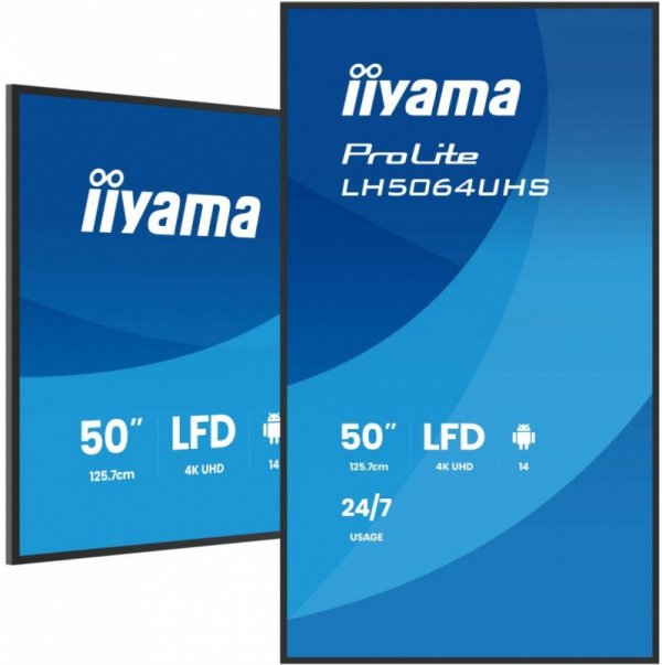 IIYAMA Monitor 50 cali LH5064UHS-B1AG, 24/7,IPS,ANDROID14,4K,500cd,1200:1,   2xHDMI ,USB-C,RJ45, RS-232c, IR, 2x10W, 2xUSB, UCHW