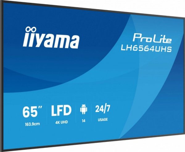 IIYAMA Monitor 65 cali LH6564UHS-B1AG, 24/7,VA,ANDROID14,4K,500cd,5000:1,    2xHDMI ,USB-C,RJ45, RS-232c, IR, 2x10W, 2xUSB, UCHW