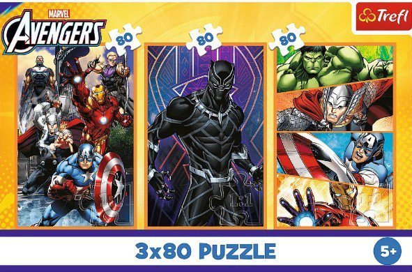 Trefl Puzzle 3x80 elementów Dni pełne akcji Avengers