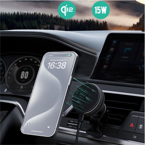 AUKEY HD-MC13A Qi2 15W 3A  ładowarka bezprzewodowa chłodząca samochodowa