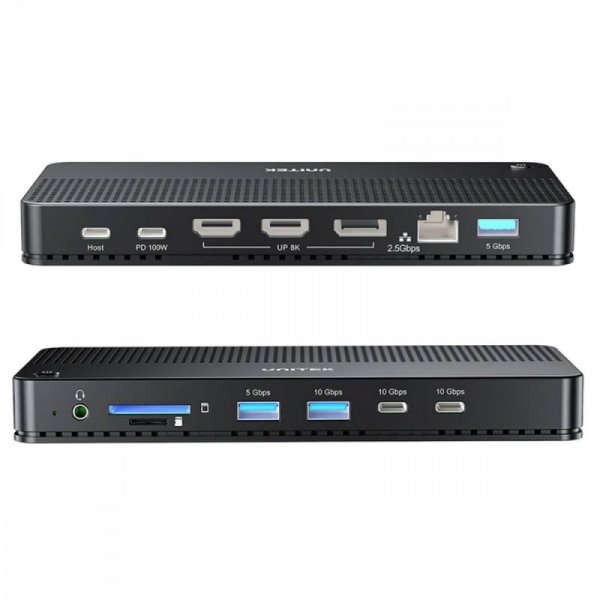 Unitek Stacja dokująca 13w1 USB-C, HDMI 2.1,DP 2.0,RJ45,10GBPs;D1104A01