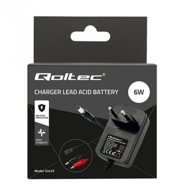 Qoltec Automatyczna ładowarka do akumulatora AGM GEL STD 6V | 1A |      Prostownik z sygnalizatorem LED