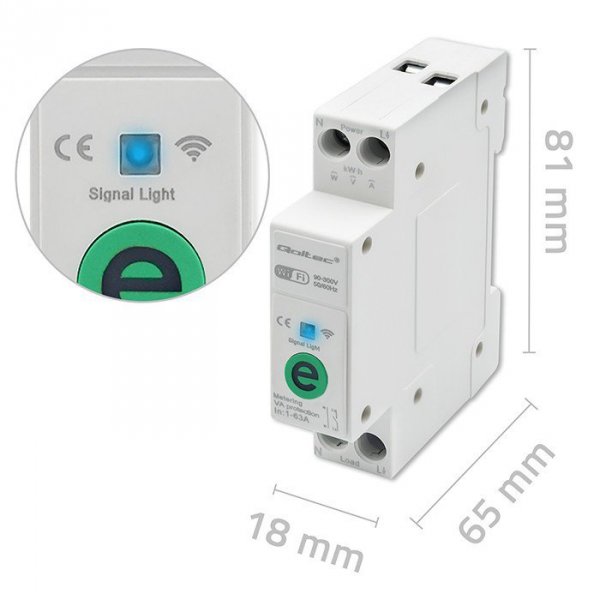 Qoltec Przekaźnik 63A na szynę DIN z licznikiem energii elektrycznej |  eWeLink od Sonoff | Wi-Fi | Dioda LED