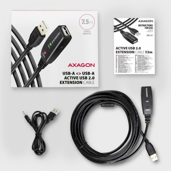 AXAGON ADR-207 USB 2.0 A-M -&gt; A-F aktywny kabel przedłużacz/wzmacniacz 7.5m