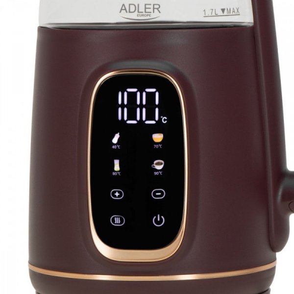 Adler Czajnik 1,7l z wyświetlaczem LED, regulacja temperatury  AD 1305 burgundy