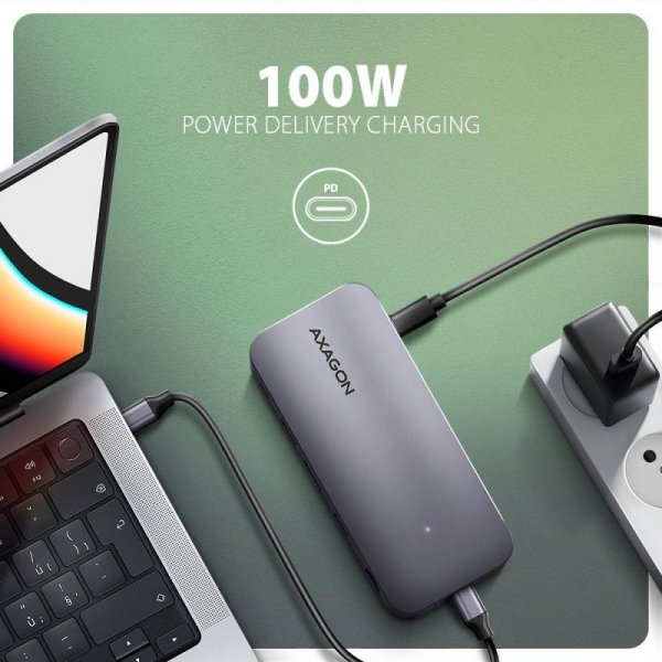 Wieloportowy HUB USB-C 3.2 Gen 2, NVMe/SATA M.2, HDMI i DisplayPort Axagon HMC-12GM2