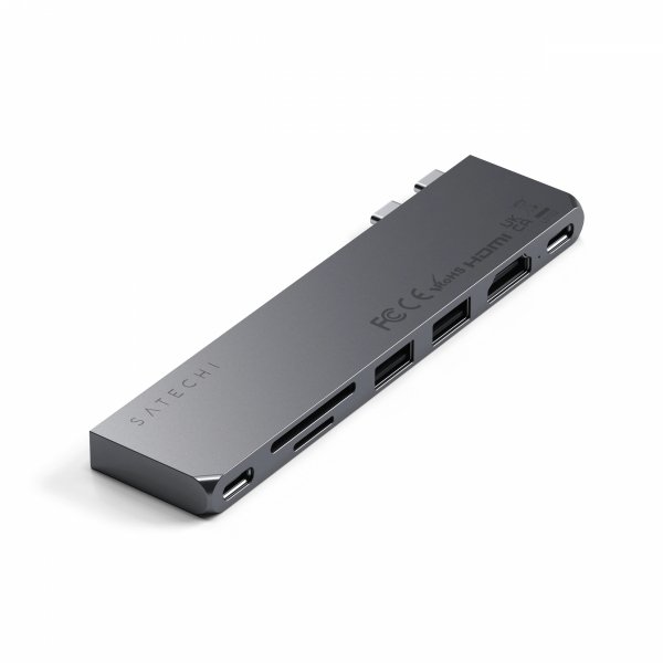 Satechi Pro Hub Slim - aluminiowy hub z podwójnym USB-C do MacBook (USB 4, HDMI, 2x USB-A, SD/microSD, USB-C) (space grey)