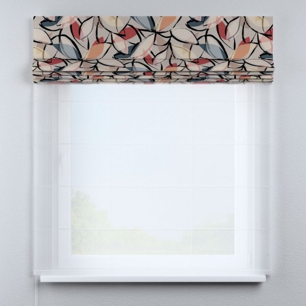 Roleta rzymska z firaną woalową podciągnięta