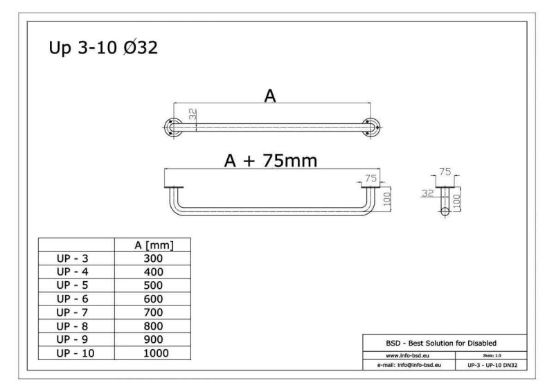 Haltegriff für barrierefreies Bad 80 cm aus rostfreiem Edelstahl ⌀ 32 mm mit Abdeckrosetten