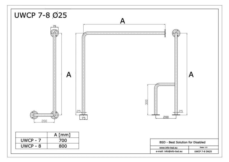 WC - Stützgriff für barrierefreies Bad rechts montierbar weiß 70 cm ⌀ 25 mm
