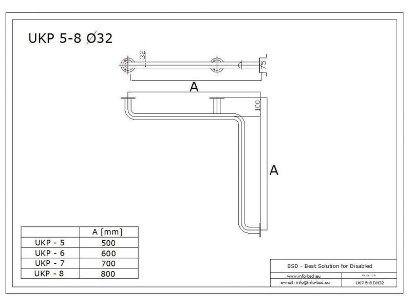 Duschhandlauf Winkelgriff für barrierefreies Bad 50/50 cm weiß ⌀ 32 mm