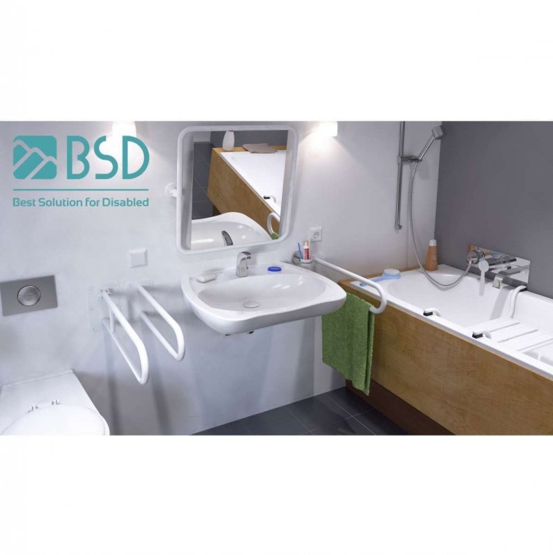 WC - Stützgriff für barrierefreies Bad links montierbar weiß 70 cm ⌀ 25 mm