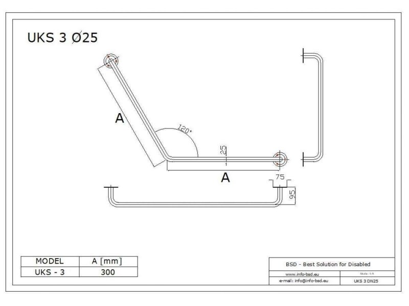 Stumpfwinkelgriff 30/30 cm für barrierefreies Bad links/rechts montierbar weiß ⌀ 25 mm
