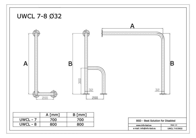 WC Stützgriff für barrierefreies Bad links montierbar weiß 70 cm ⌀ 32 mm