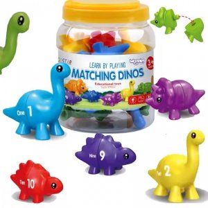 WOOPIE Zestaw Nauka Liczb Kolorów Montessori Figurki Dinozaury do Składania Dopasuj Cyferki 10 el.