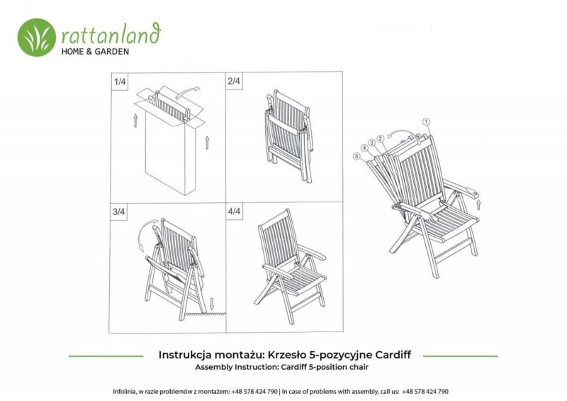Zestaw mebli ogrodowych Bradford 160  z 4 krzesłami Calgary (drewno z certyfikatem FSC) i 4 poduszkami Szary Bradford 160x90