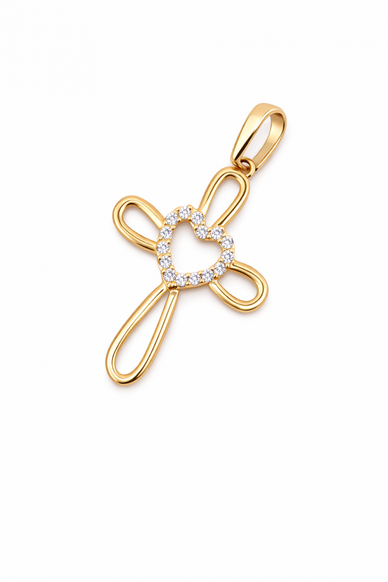 Złota zawieszka krzyżyk z sercem – złoto próby 585 |