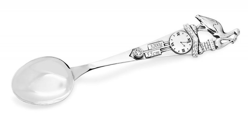Łyżeczka srebrna z cyrkonią SWAROVSKI Bocian grawer